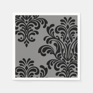 Black Damask on Grey Pattern Napkin