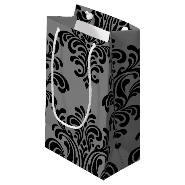 Black Damask on Grey Pattern Small Gift Bag (Front Angled)
