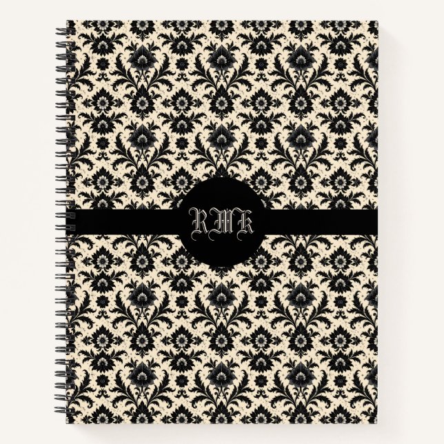 Black Damask on Sepia Notebook (Front)