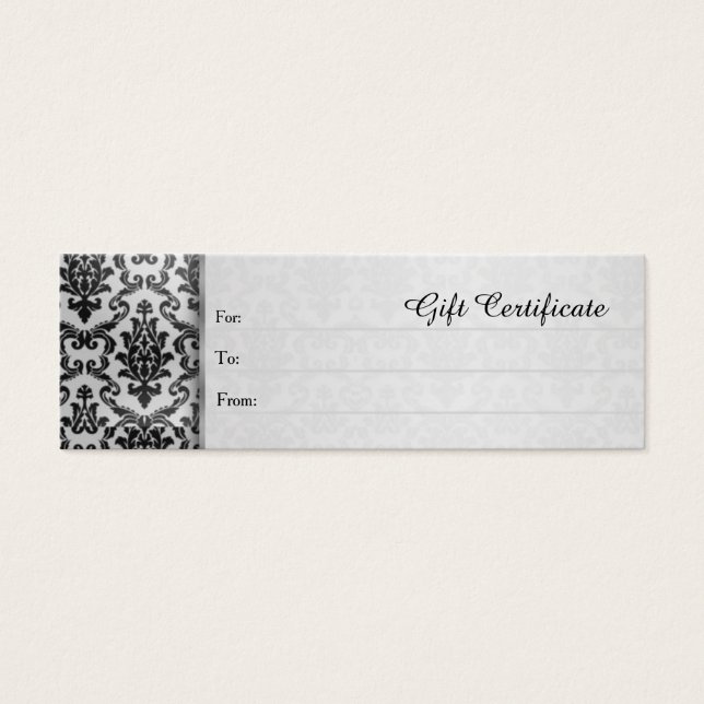 Black damask on silver grey Gift Certificate (Front)