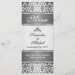 Black damask on silver grey Menu