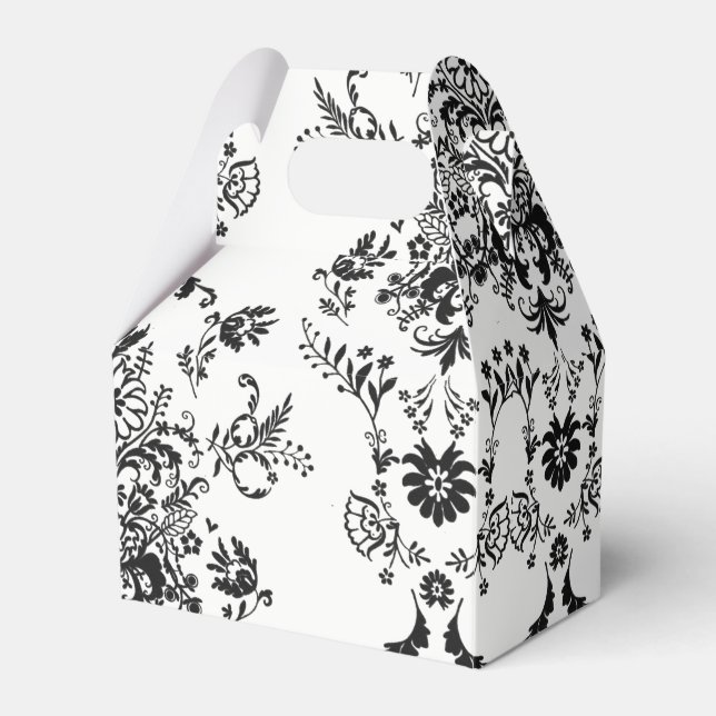 Black Damask on White Favour Box (Front Side)