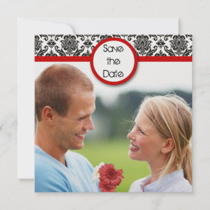 Black Damask On White Red Trim Save The Date