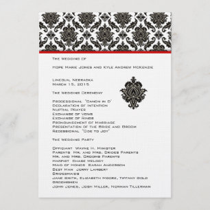 Black Damask On White  Red Trim Wedding Program Programme
