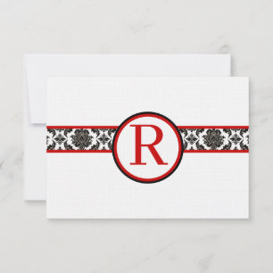 Black Damask On White Red Trim Wedding Response