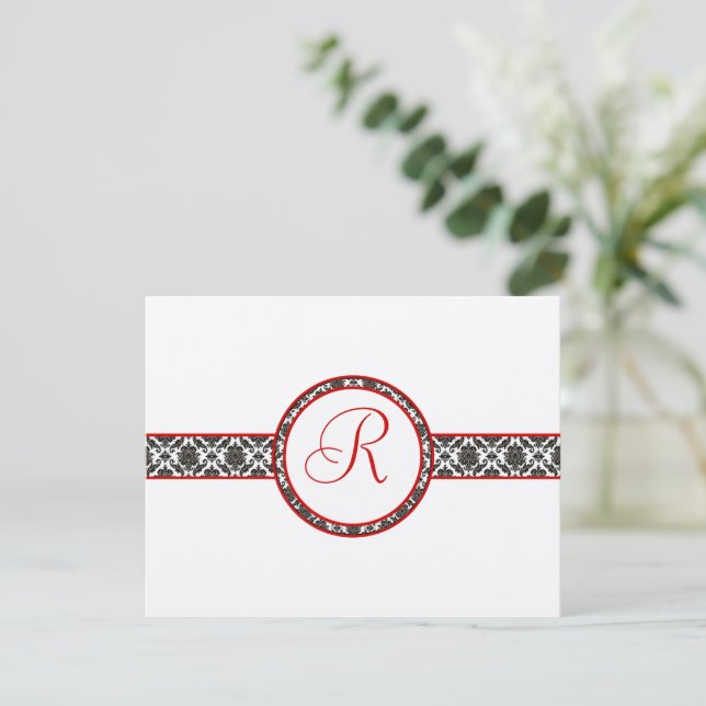 Black Damask On White  Red Trim Wedding Response (Standing Front)