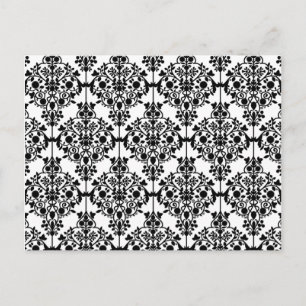 Black Damask Pattern 1 Vintage Floral Postcard