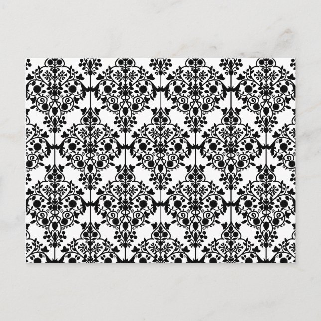 Black Damask Pattern 1 Vintage Floral Postcard (Front)