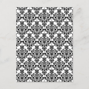 Black Damask Pattern 1 Vintage Floral Postcard