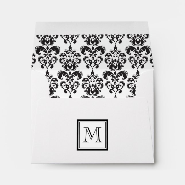 Black Damask Pattern 2 with Your Monogram Envelopes (Back (Bottom))