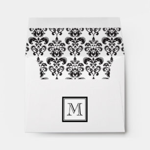 Black Damask Pattern 2 with Your Monogram Envelopes