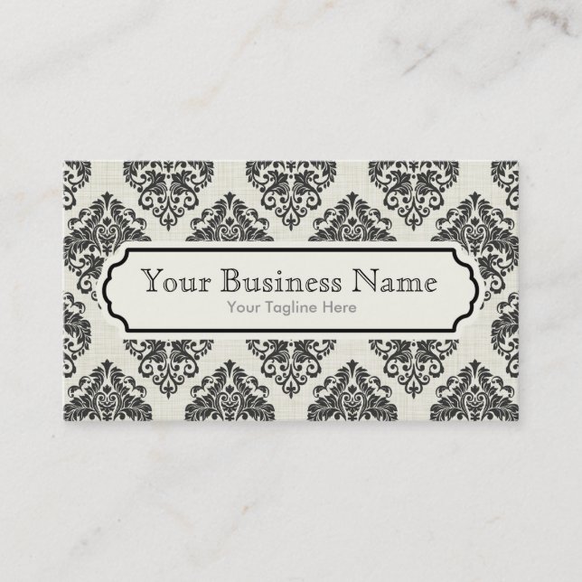 Black Damask Pattern Business Card (Front)