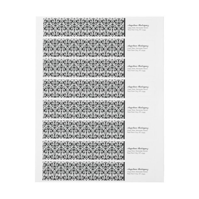 Black Damask Pattern Graduation Wrap Around Label (Sheet)