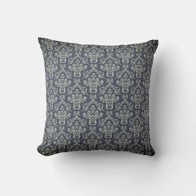 Black Damask Pattern Victorian Themed Cushion (Front)