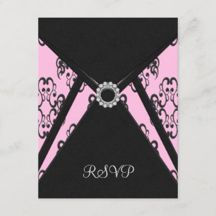 Black Damask Pink Elegant Black RSVP