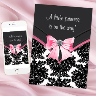 Black Damask Pink Princess Baby Shower Invitation