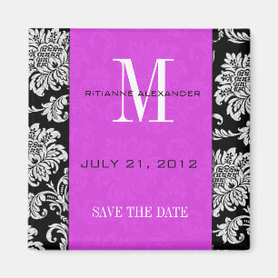 Black Damask Plum Monogram Save The Date Magnet