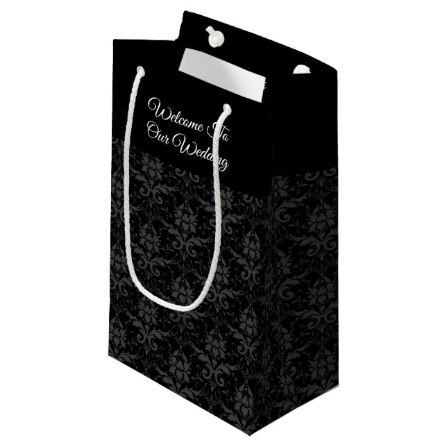 Black Damask Print - Wedding Gift Bag (Front Angled)
