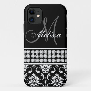 Black Damask Printed Diamonds Personalised Case-Mate iPhone Case