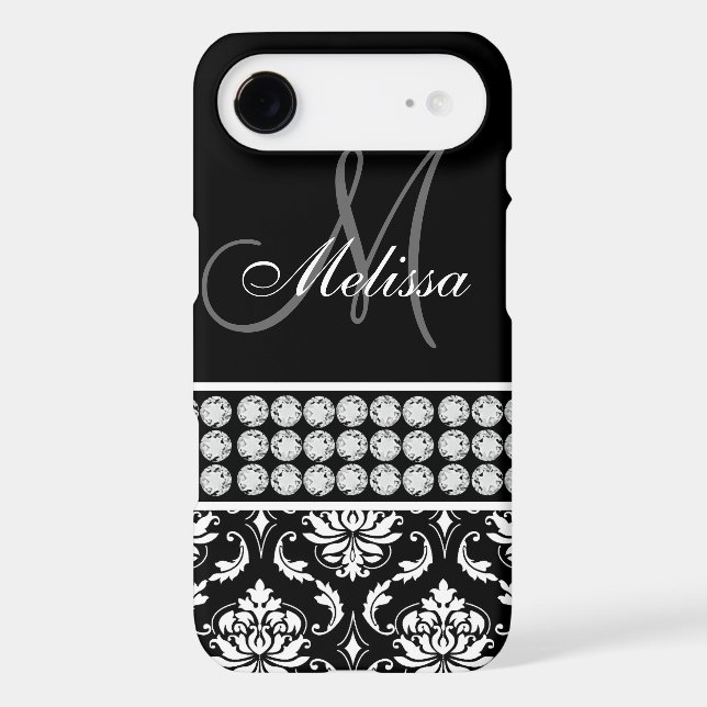 Black Damask Printed Diamonds Personalised Case-Mate iPhone Case (Back)