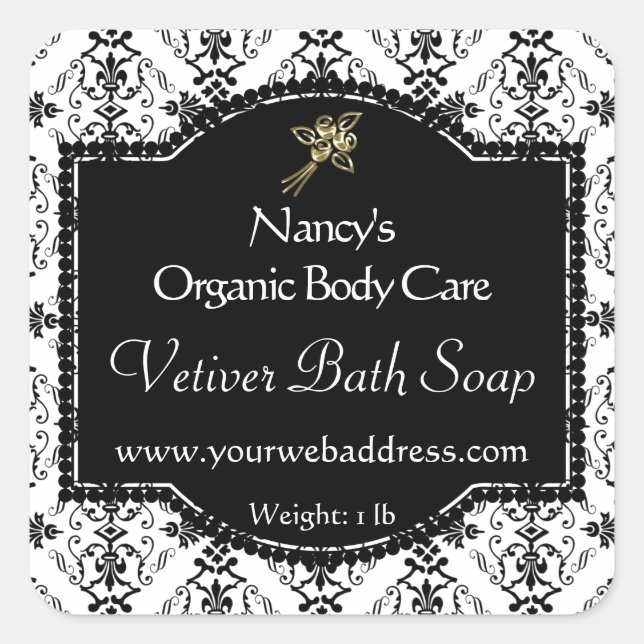 Black Damask product label with logo (Front)