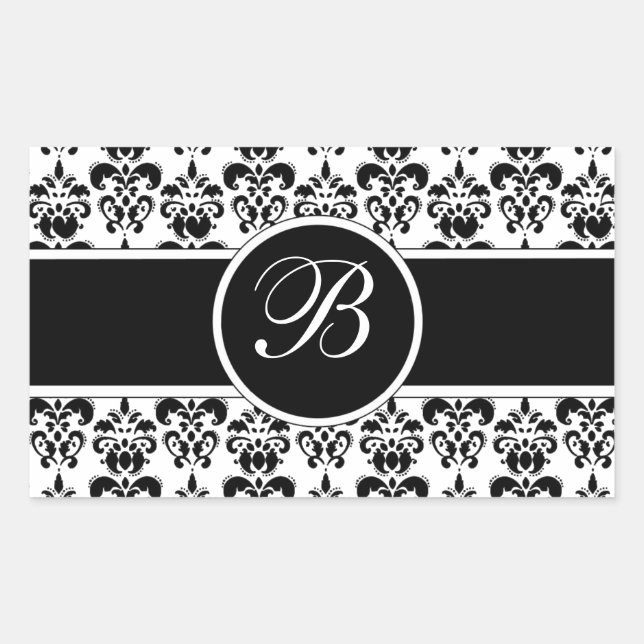 Black Damask Rectangular Sticker (Front)