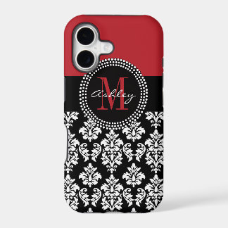 Black Damask Red Initial Name