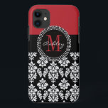 Black Damask Red Initial Name iPhone 11 Case<br><div class="desc">Black Damask,  Red Monogram Initial. Design by Elke Clarke ©2011. Fully customisable. Personalise with your name,  monogram initial.</div>