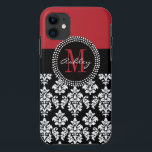 Black Damask Red Initial Name iPhone 11 Case<br><div class="desc">Black Damask,  Red Monogram Initial. Design by Elke Clarke ©2011. Fully customisable. Personalise with your name,  monogram initial.</div>