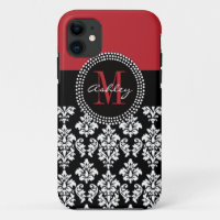Black Damask Red Initial Name