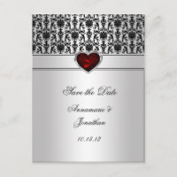 Black Damask Red Jewel Heart Silver Save The Da