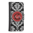 Black Damask Red Monogram Wallet Phone Case