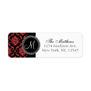 Black Damask Red Printed Glitter Printed Monogram