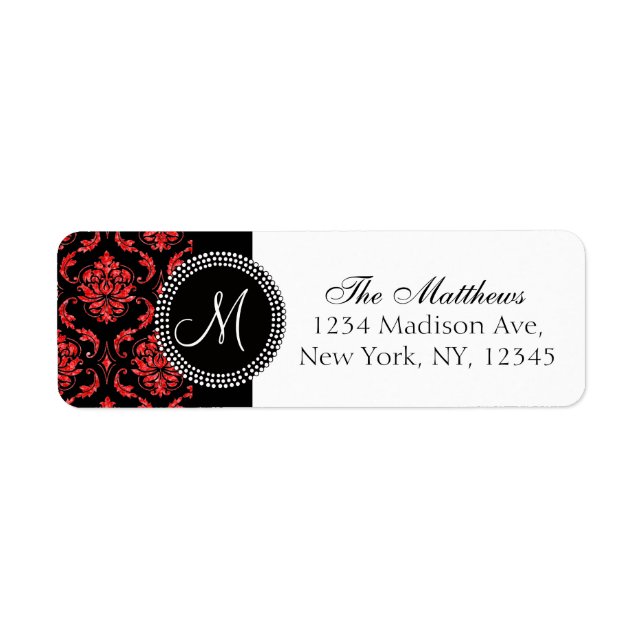 Black Damask Red Printed Glitter Printed Monogram (Front)