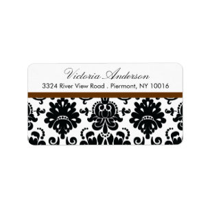 Black Damask Return Address Labels. Label