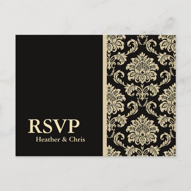 Black Damask RSVP Postcard (Front)
