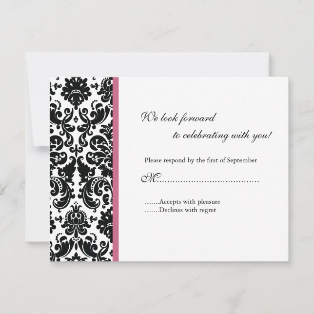 Black Damask RSVP Response Card (Front)