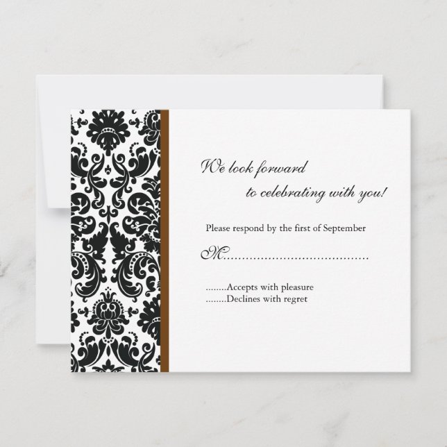 Black Damask RSVP Response Card (Front)