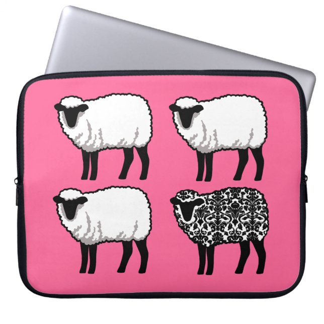Black Damask Sheep Laptop Sleeve (Front)