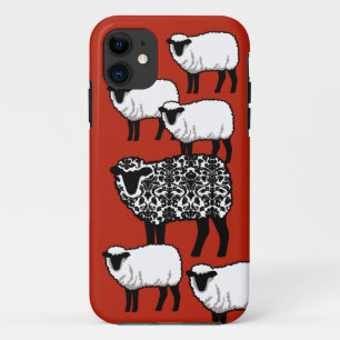 Black Damask Sheep on Red Case-Mate iPhone Case