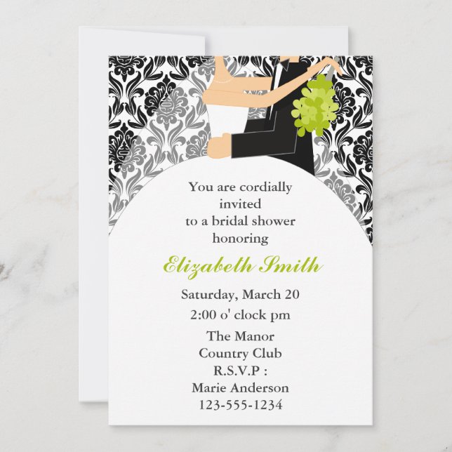 Black Damask Shower Invitation (Front)