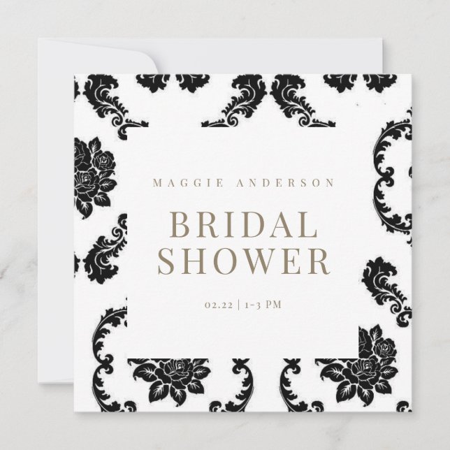 Black Damask Square Bridal Shower Invitation (Front)