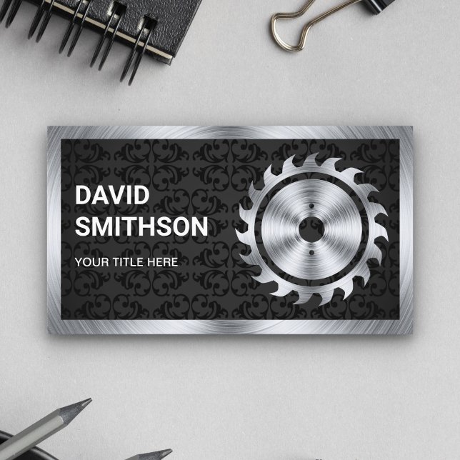 Black Damask Steel Circular Saw Handyman Carpenter Business Card (Creator Uploaded)