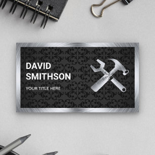 Black Damask Steel Handyman Auto Repair Mechanic Business Card
