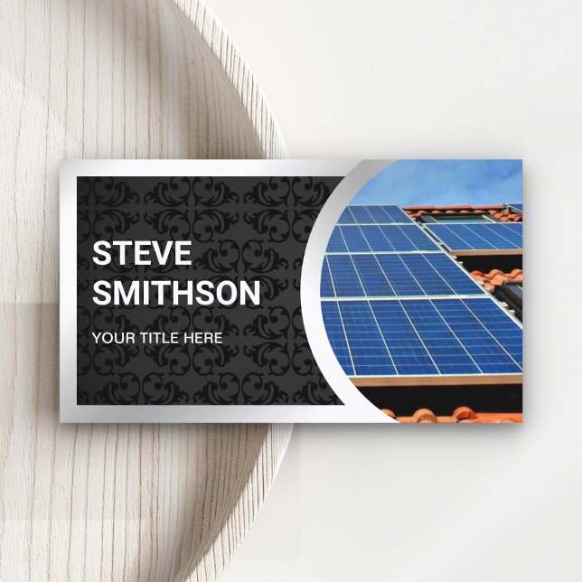 Black Damask Steel Rooftop Solar Panels Business Card (Creator Uploaded)