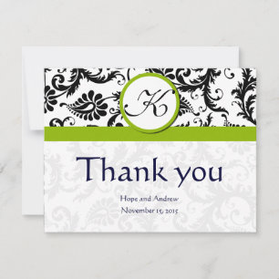 Black Damask Swirl Green Wedding Thank You Cards
