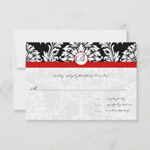 Black Damask Swirls Red Trim Wedding Invitation