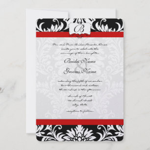 Black Damask Swirls Red Trim Wedding Invitation
