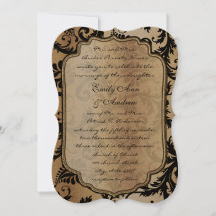 Black Damask Swirls Wedding Invitation