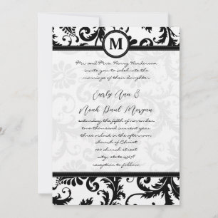 Black Damask Swirls with Dots Wedding Invitation